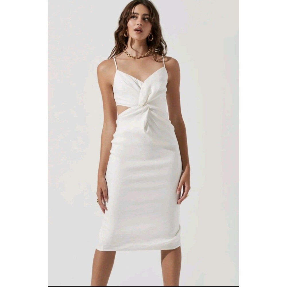 ASTR The Label DIDION Twist Front Side Cutout Midi Dress Linen Blend Size Small‎